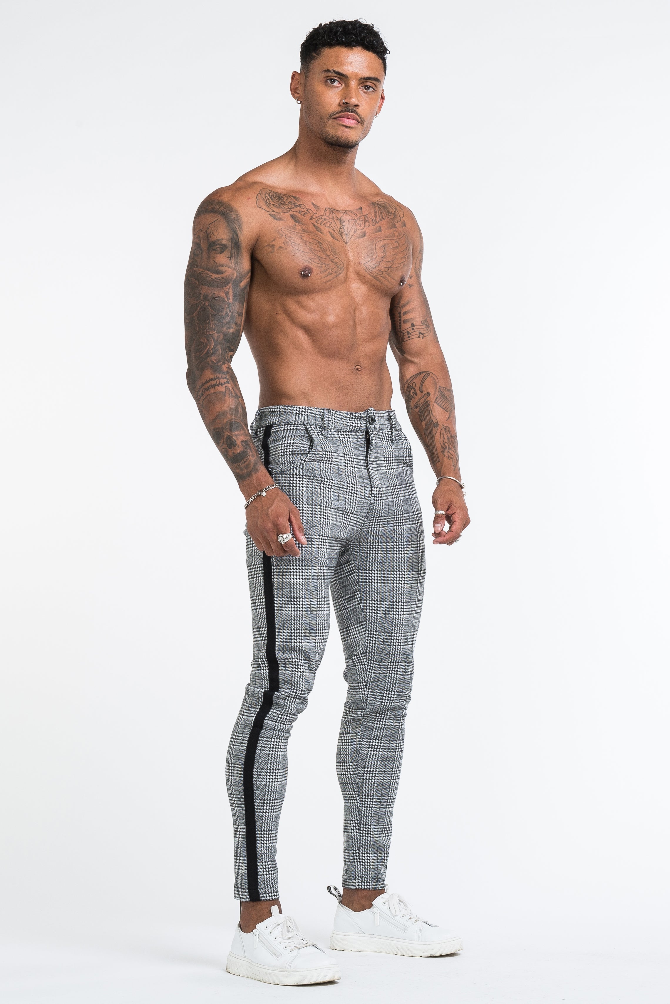 Calça Alfaiataria Masculina Elite Messina Cinza Xadrez