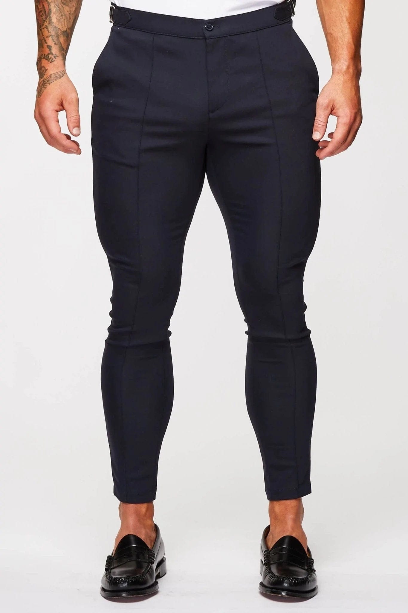 Calça Masculina Lisa Slim Fit c/ Ajuste Lateral Azul Marinho Elite