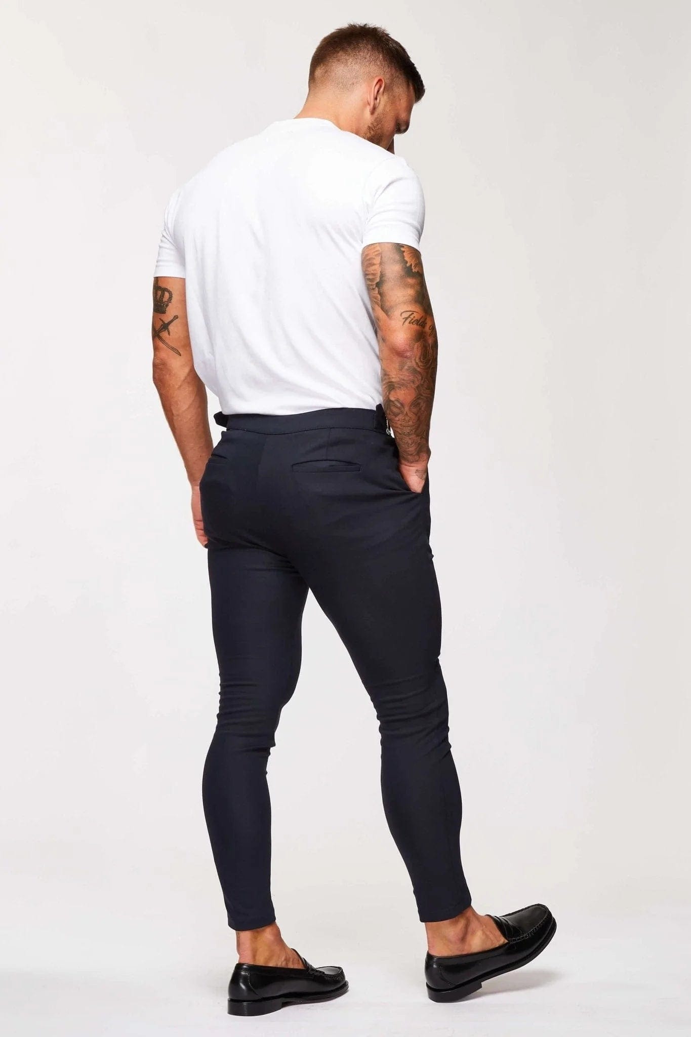 Calça Masculina Lisa Slim Fit c/ Ajuste Lateral Azul Marinho Elite