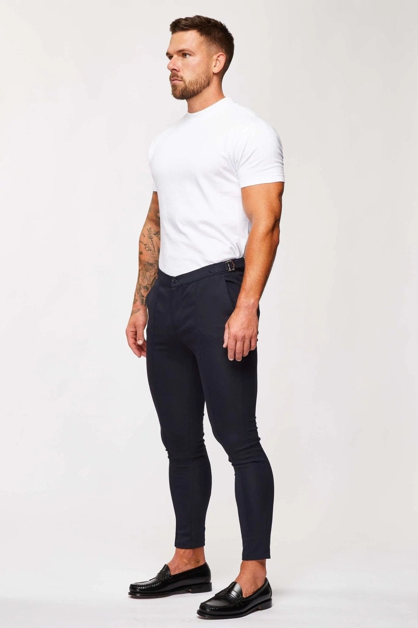 Calça Masculina Lisa Slim Fit c/ Ajuste Lateral Azul Marinho Elite