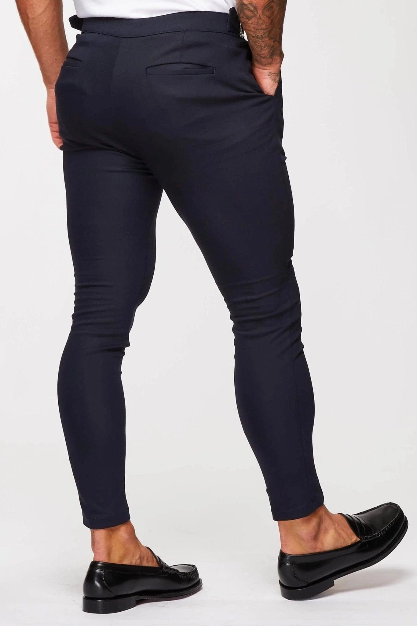 Calça Masculina Lisa Slim Fit c/ Ajuste Lateral Azul Marinho Elite