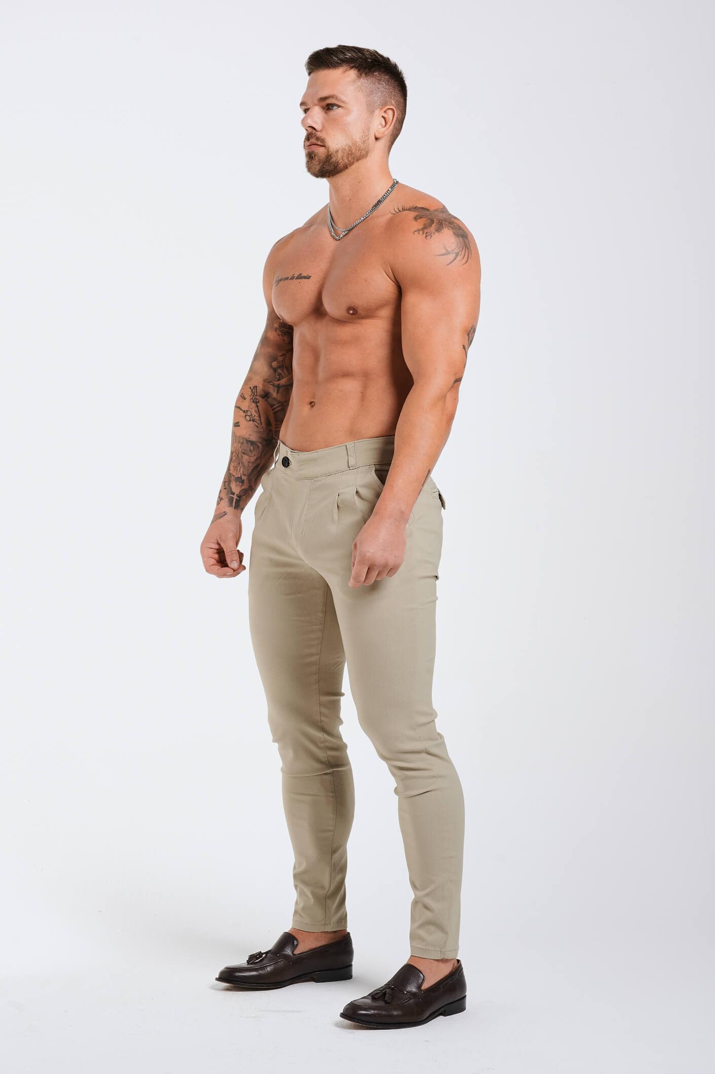 Calça Masculina Slim Fit Caqui Elite