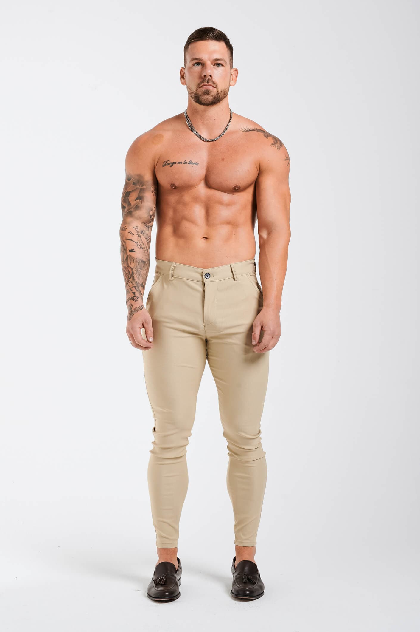 Calça Masculina Slim Fit Chino Elite Bege
