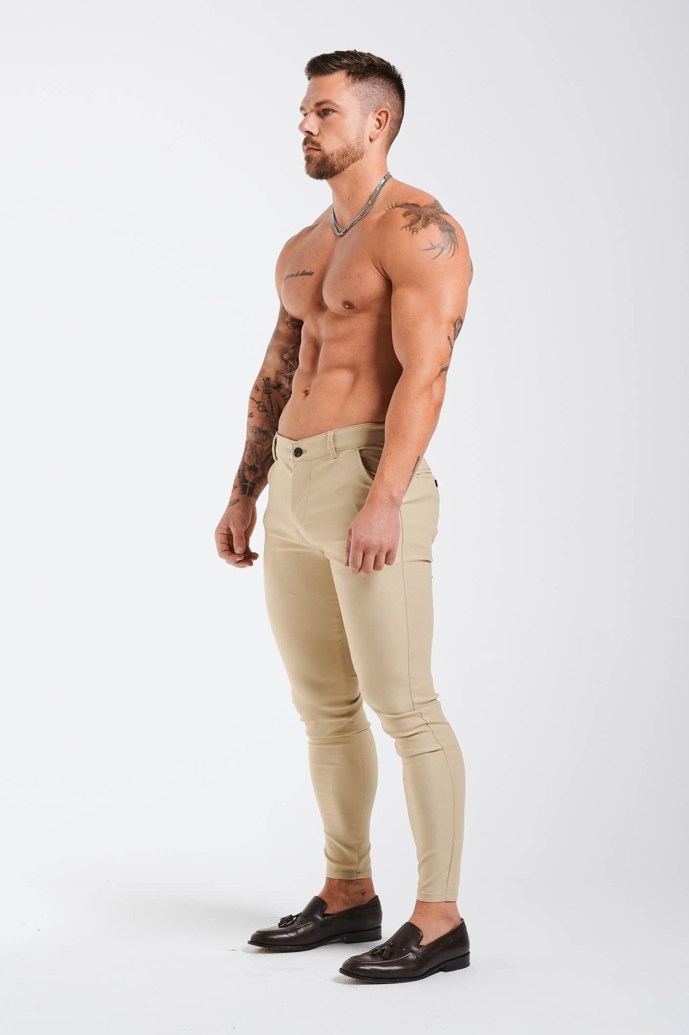 Calça Masculina Slim Fit Chino Elite Bege