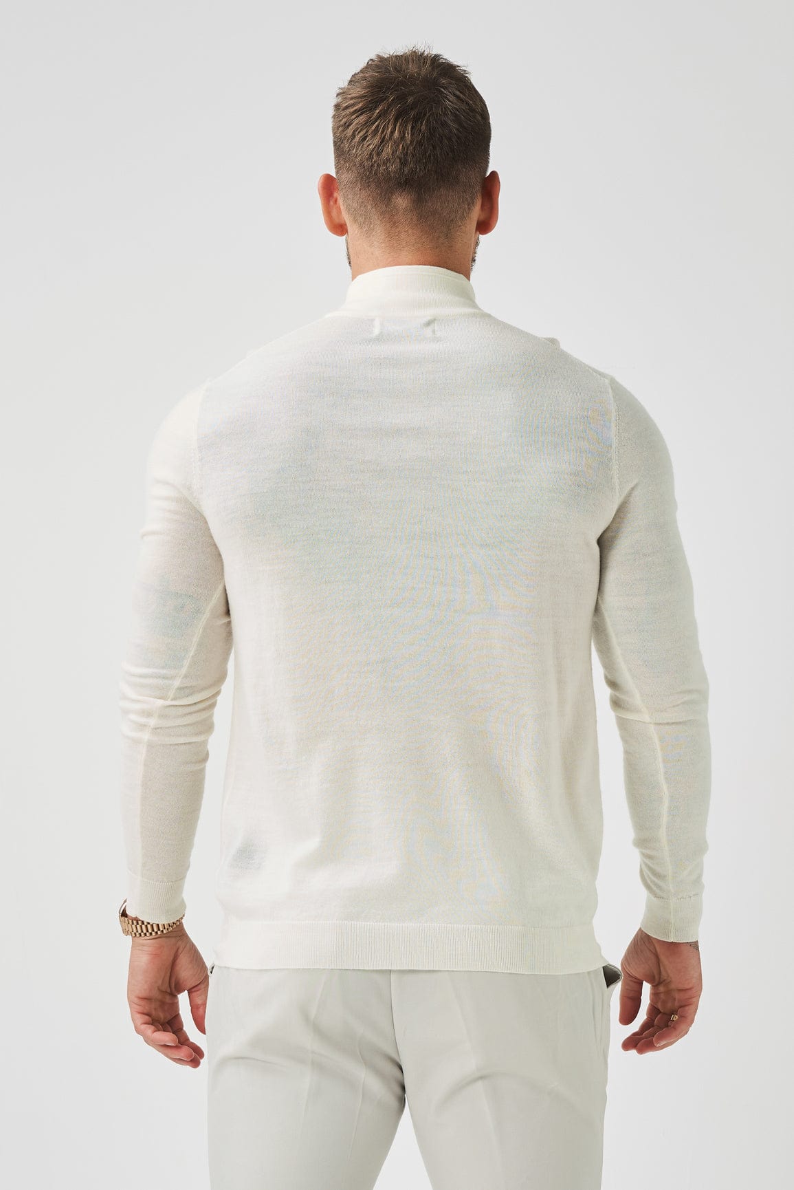 SUÉTER DE TRICÔ COM ZÍPER DE UM QUARTO - OFF WHITE